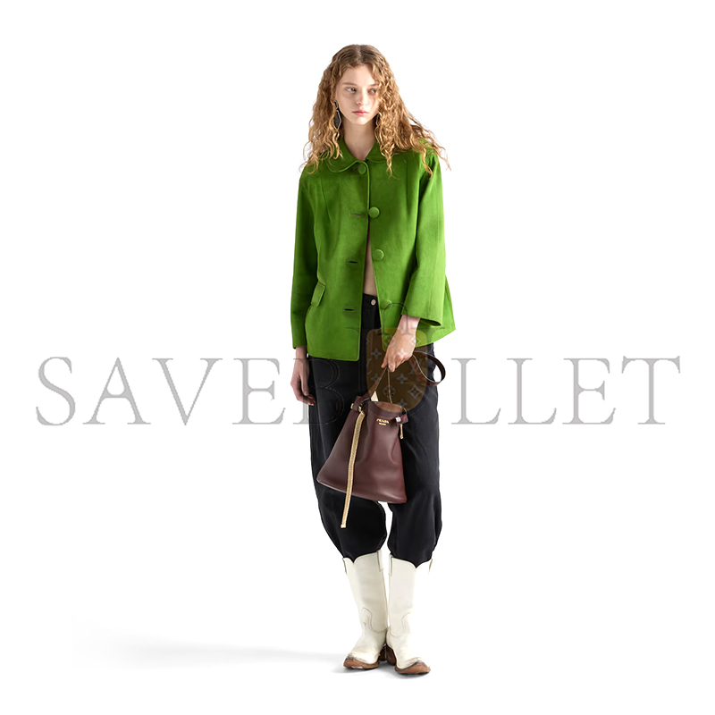 PRADA BUCKLE LEATHER BUCKET BAG WITH JEWELED BELT 1BE085 (29*16.5*18cm) PRADA BUCKLE LEATHER BUCKET BAG WITH JEWELED BELT 1BE085 (29*16.5*18cm)